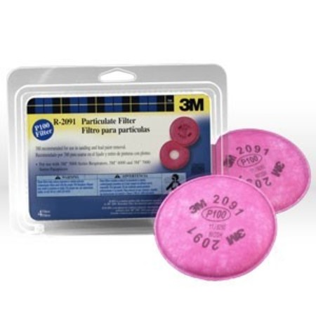 3M Respirator Filter, Particulate Filter, 2091, Filter Class/P100, Magenta 51131-07000